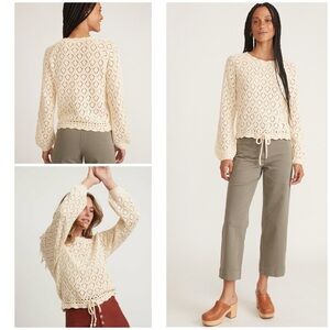 Marine Layer Manzanita Cream Scalloped Crochet Knit Adjustable Sweater M​